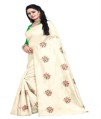Green embroidered silk saree with blouse 3
