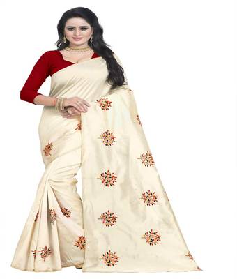 Maroon embroidered silk saree with blouse 1