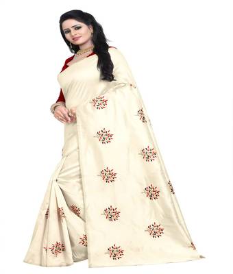 Maroon embroidered silk saree with blouse 3