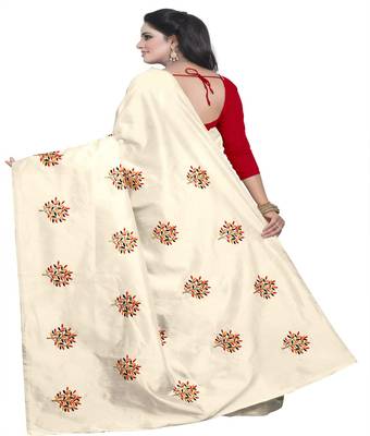 Red embroidered silk saree with blouse 2