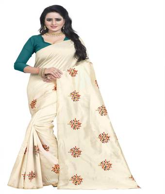 Sky blue embroidered silk saree with blouse 1