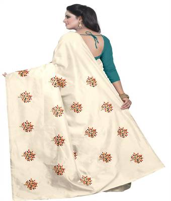 Sky blue embroidered silk saree with blouse 2