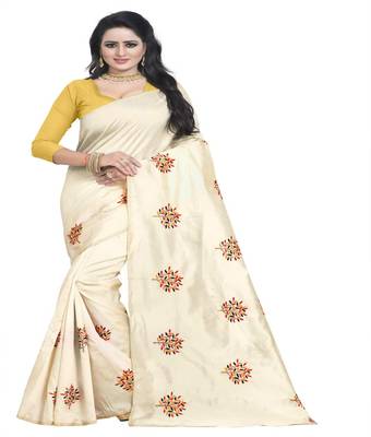 Yellow embroidered silk saree with blouse 1
