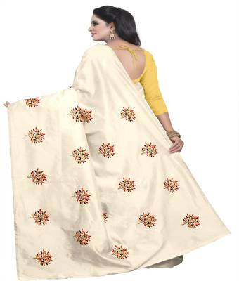 Yellow embroidered silk saree with blouse 2