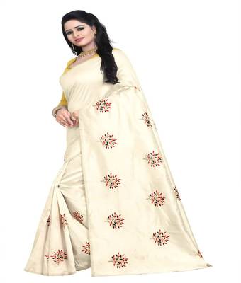 Yellow embroidered silk saree with blouse 3