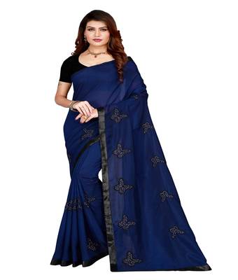 Blue printed silk saree with blouse 1