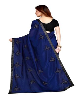 Blue printed silk saree with blouse 2