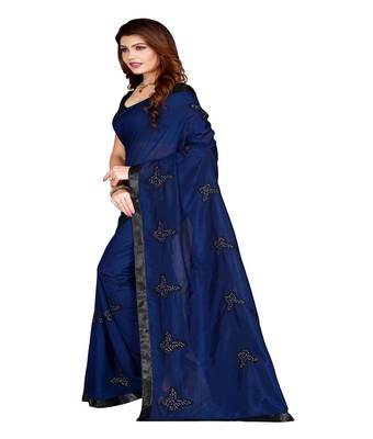 Blue printed silk saree with blouse 3