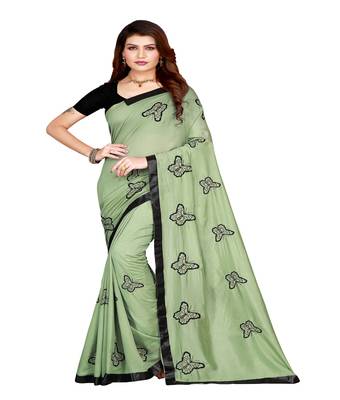 Green printed silk saree with blouse 1
