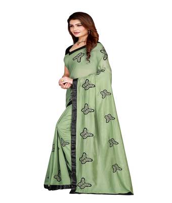 Green printed silk saree with blouse 3