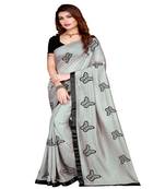 Grey printed silk saree with blouse