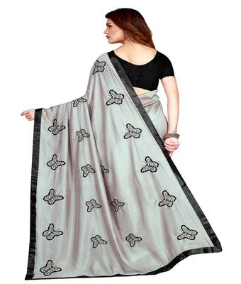 Grey printed silk saree with blouse 2