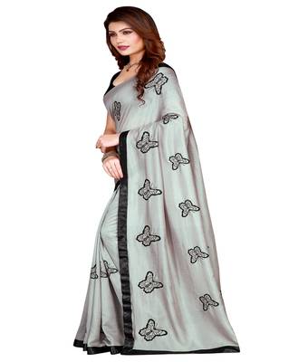 Grey printed silk saree with blouse 3