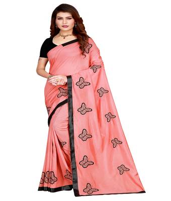 Pink printed silk saree with blouse 1