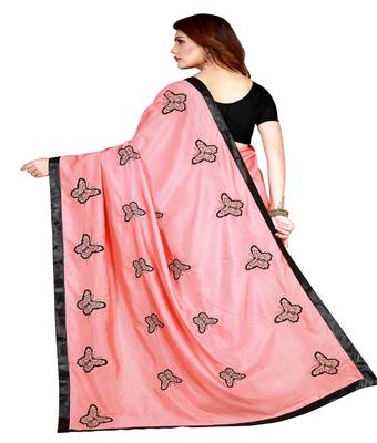 Pink printed silk saree with blouse 2