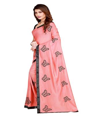 Pink printed silk saree with blouse 3