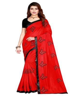 Red printed silk saree with blouse 1