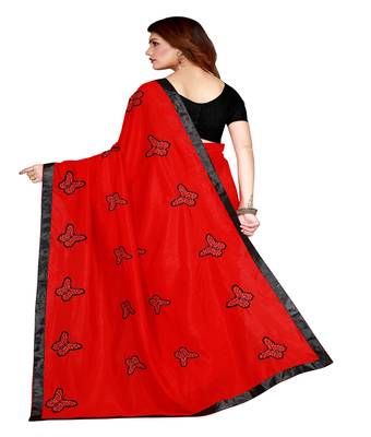 Red printed silk saree with blouse 2