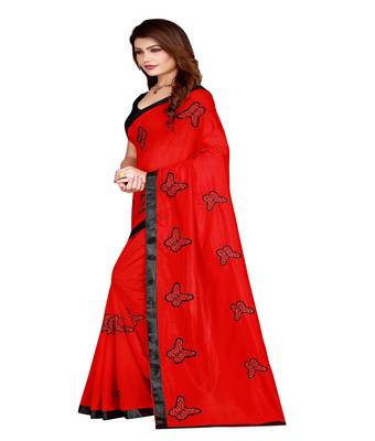 Red printed silk saree with blouse 3