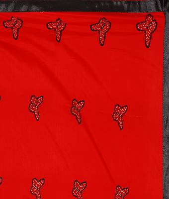 Red printed silk saree with blouse 4