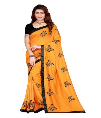 Yellow printed silk saree with blouse 1