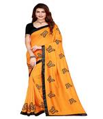 Yellow printed silk saree with blouse
