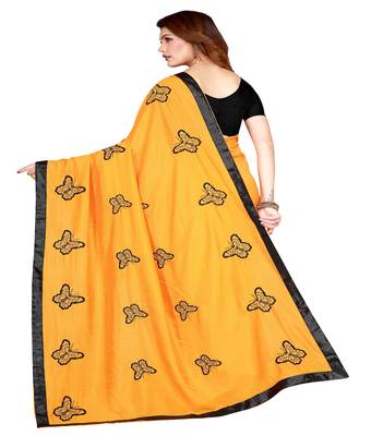 Yellow printed silk saree with blouse 2
