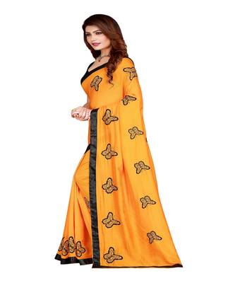 Yellow printed silk saree with blouse 3