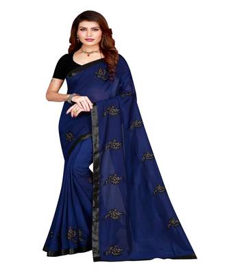Blue printed silk saree with blouse 1
