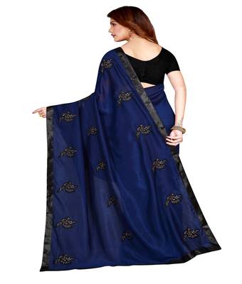 Blue printed silk saree with blouse 2