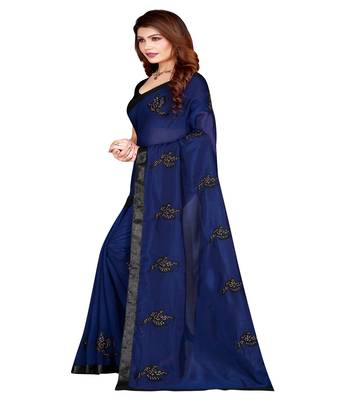 Blue printed silk saree with blouse 3
