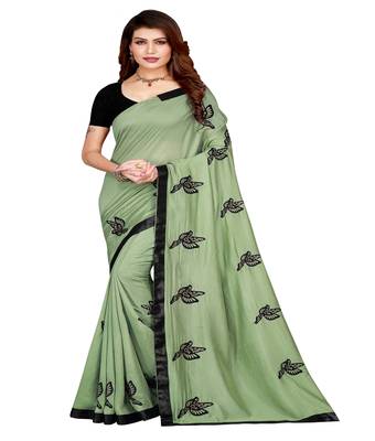 Green printed silk saree with blouse 1