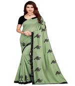Green printed silk saree with blouse