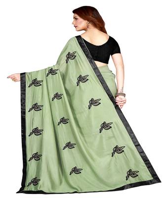 Green printed silk saree with blouse 2