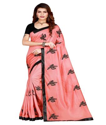 Pink printed silk saree with blouse 1
