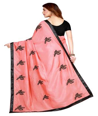 Pink printed silk saree with blouse 2