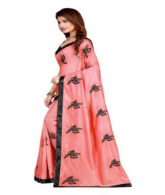 Pink printed silk saree with blouse 3