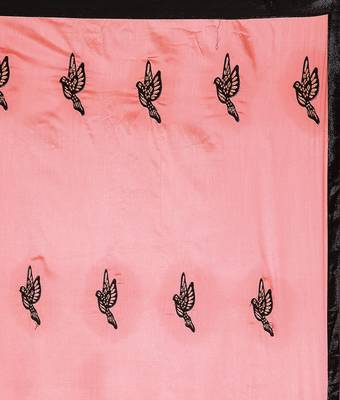Pink printed silk saree with blouse 4