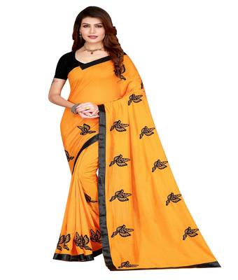 Yellow printed silk saree with blouse 1