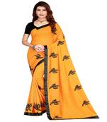 Yellow printed silk saree with blouse