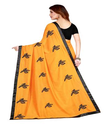 Yellow printed silk saree with blouse 2