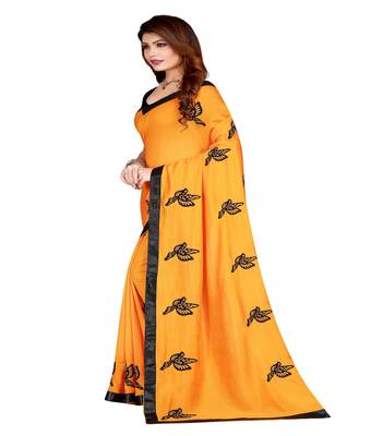 Yellow printed silk saree with blouse 3