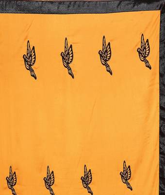 Yellow printed silk saree with blouse 4