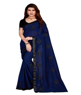Blue printed silk saree with blouse 1