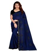 Blue printed silk saree with blouse