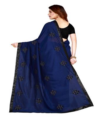 Blue printed silk saree with blouse 2