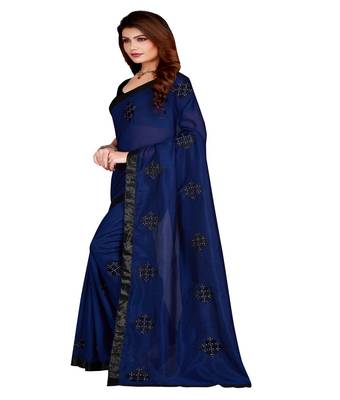 Blue printed silk saree with blouse 3