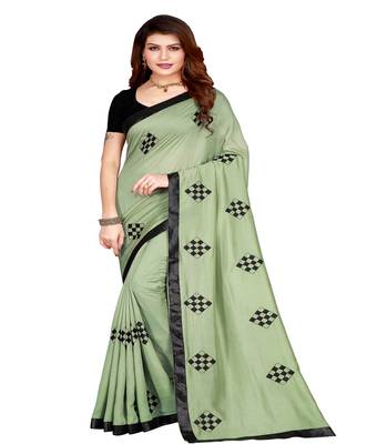 Green printed silk saree with blouse 1