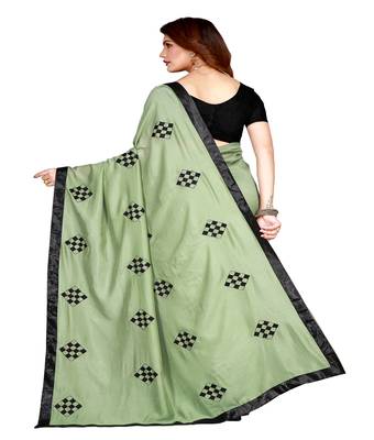 Green printed silk saree with blouse 2