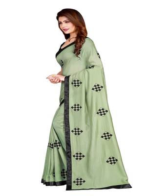 Green printed silk saree with blouse 3